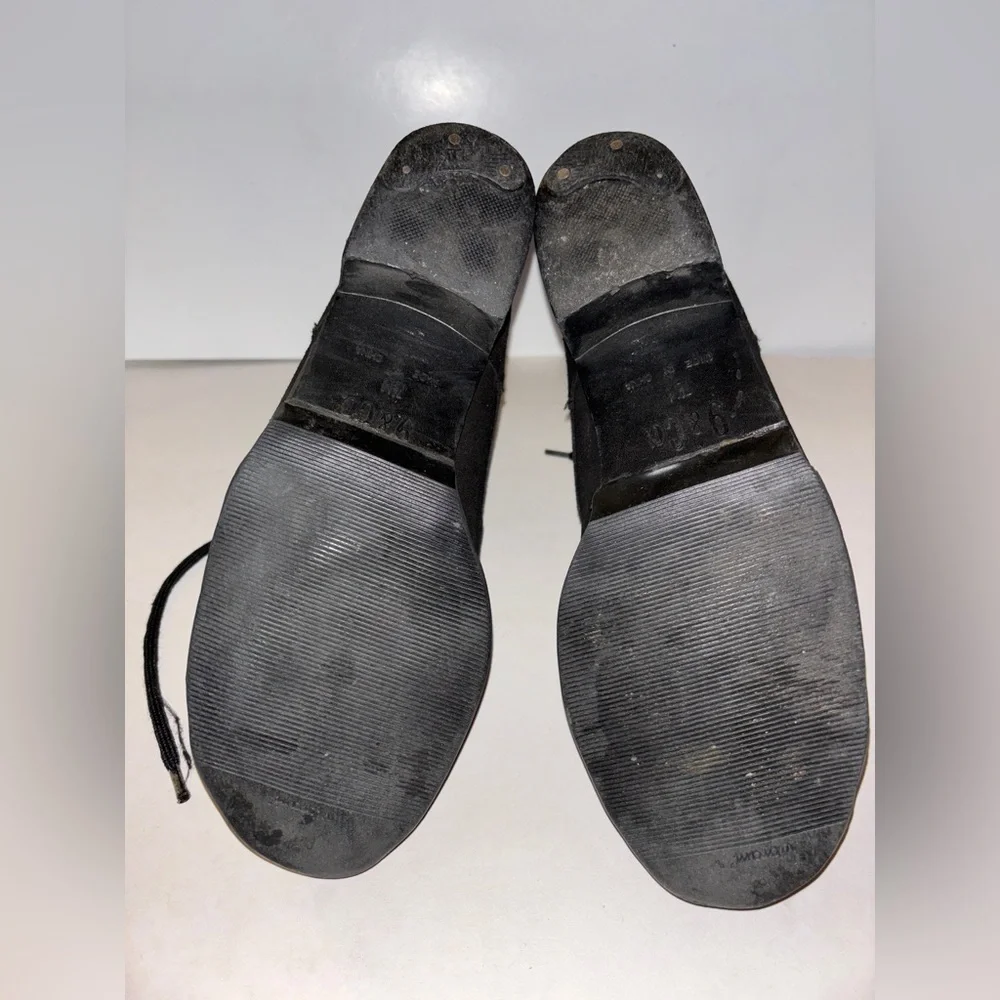 9 & Co Black Suede Lace-Up‎ Ankle Boots Women 7.5 Block Heel Moc Toe Outdoorwear